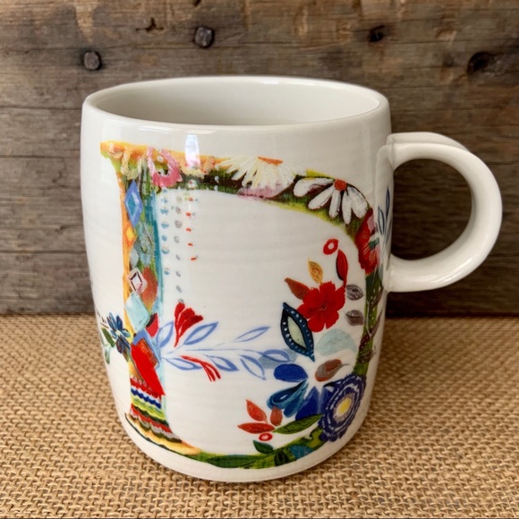 Anthropologie•NWOT/RETIRED•Starla Halfmann•Floral Letter/Initial D Mug•14 fl oz - Picture 1 of 8